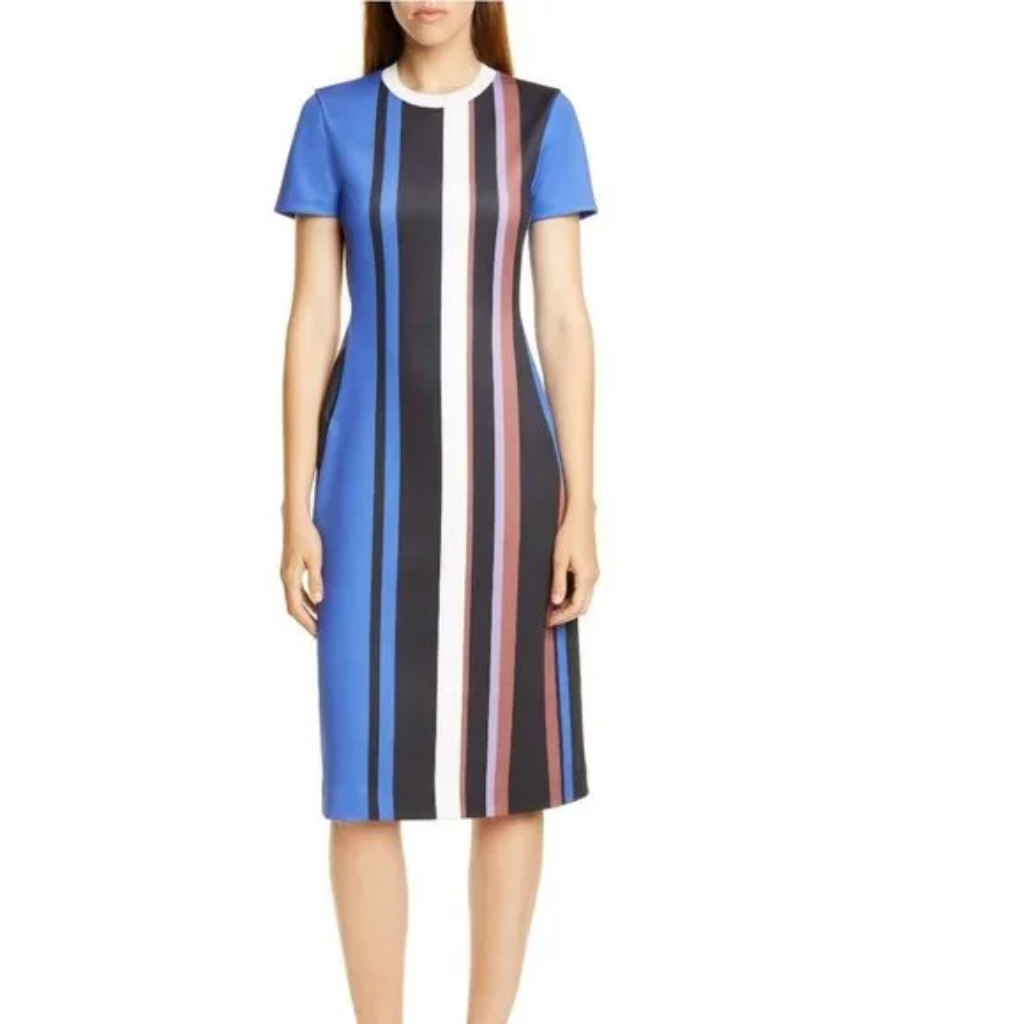 Hugo Hugo Boss Elorna Scuba Stripe Midi A-Line Dress
